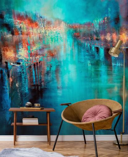 turquoise city painting wallpaper turquoise city painting wallpaper