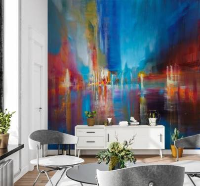blue and red painting wallpaper