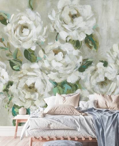 papel de parede floral verde sálvia e branco papel de parede floral verde sálvia e branco