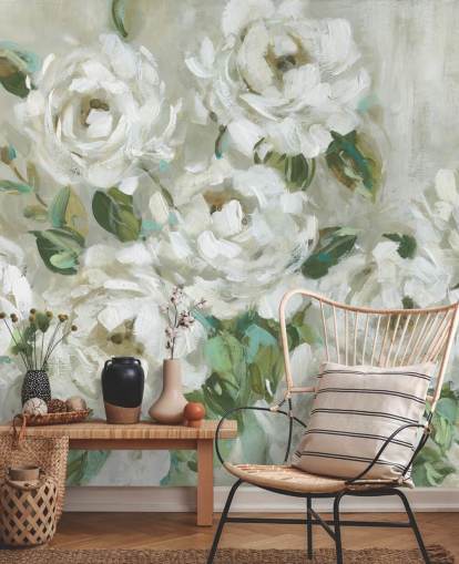 salvie grønn og off white floral tapet salvie grønn og off white floral tapet