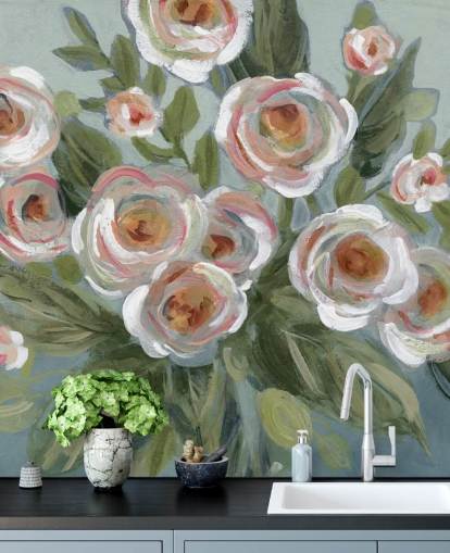 rosas brancas e rosa e folhas verdes pintando papel de parede rosas brancas e rosa e folhas verdes pintando papel de parede