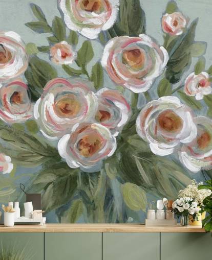 white and pink roses and green leaves painting wallpaper white and pink roses and green leaves painting wallpaper