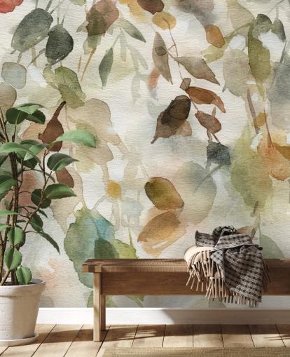 nøytralt blomstertapet veggmaleri kalt Fall Cascade av Carol Robinson for stuer og soverom nøytralt blomstertapet veggmaleri kalt Fall Cascade av Carol Robinson for stuer og soverom