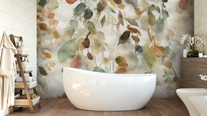neutral floral wallpaper mural called Fall Cascade by Carol Robinson for living rooms and bedrooms