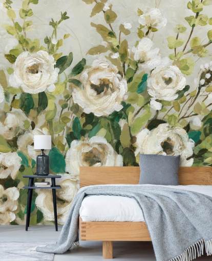 off white roses and green leaves painting wallpaper off white roses and green leaves painting wallpaper