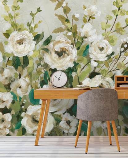 rosas brancas e folhas verdes pintando papel de parede rosas brancas e folhas verdes pintando papel de parede