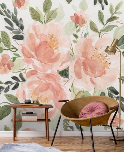 papel de parede flor pêssego e verde papel de parede flor pêssego e verde