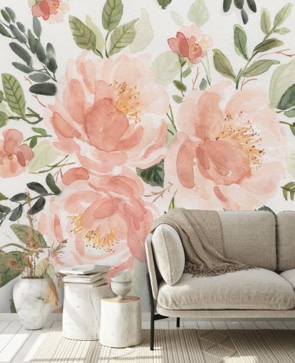 persika och grön blomma tapeter persika och grön blomma tapeter