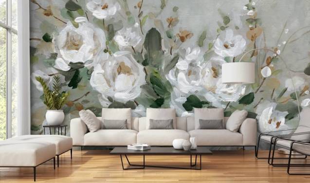 grå og hvit floral tapet