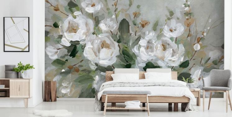 graue und weiße Blumentapete