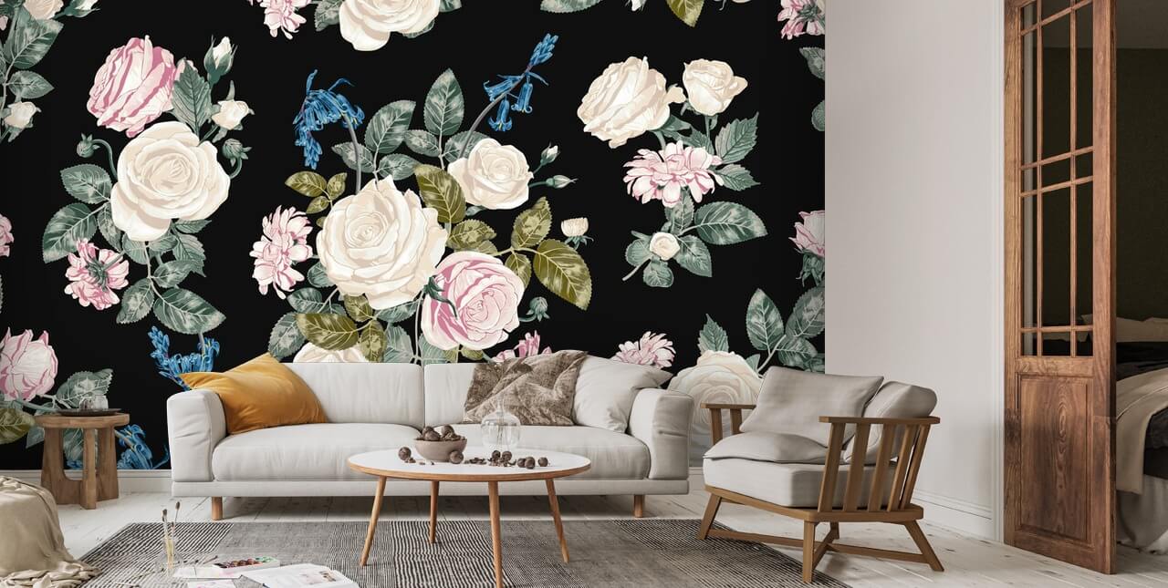 Datity Dark Florals Seinämaalaus | Wallsauce FI