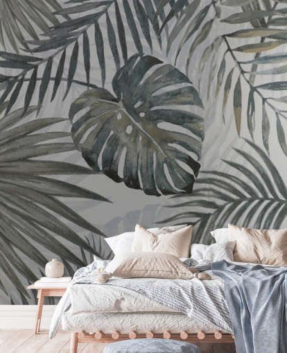 grå tonet palmeblad tapet grå tonet palmeblad tapet