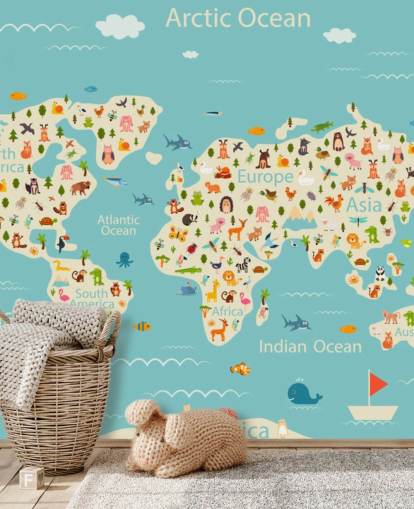 cute animals on kids world map wallpaper cute animals on kids world map wallpaper