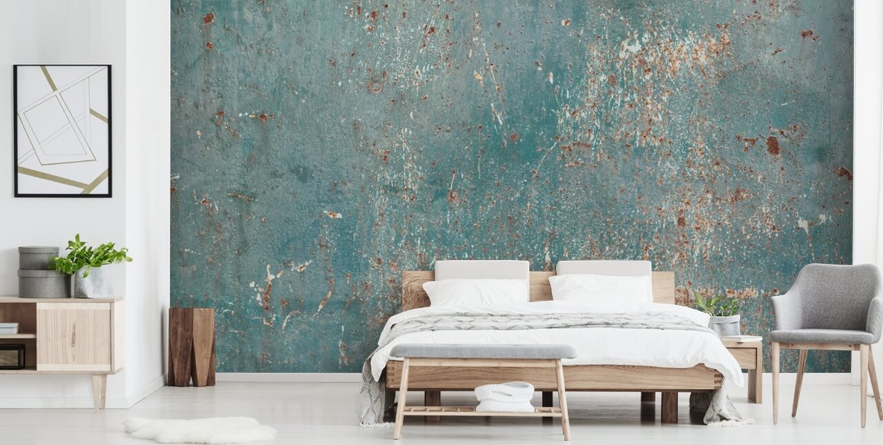 carta da parati industriale blu e rame chiamata Industrial Grunge per camere da letto, bar e cucine