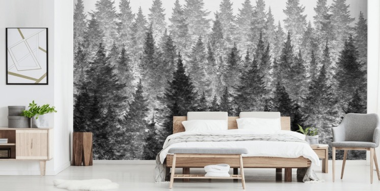 black and white forest wallpaper