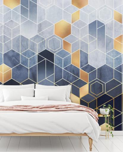 papier peint hexagones bleu marine et doré papier peint hexagones bleu marine et doré