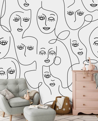 Schwarz-Weiß-Strichzeichnungen von Frauengesichtern Tapete Schwarz-Weiß-Strichzeichnungen von Frauengesichtern Tapete