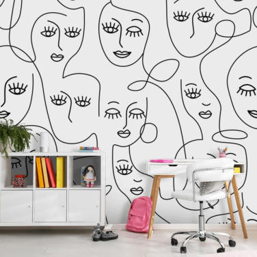 black and white line art of womens faces wallpaper