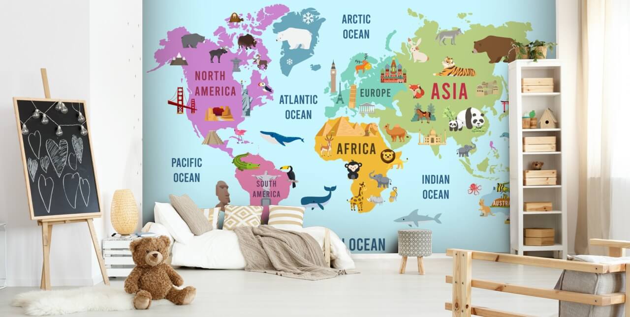 cute animal cartoon map wallpaper