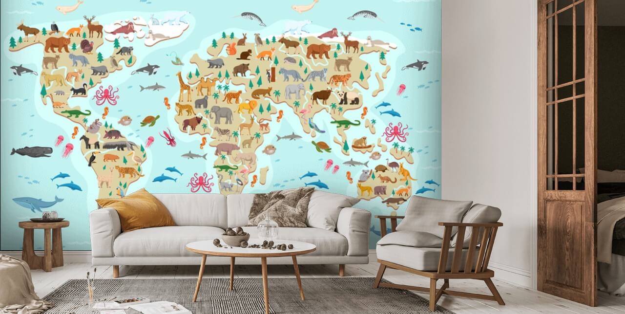 Wild Animals Map Wallpaper | Wallsauce US