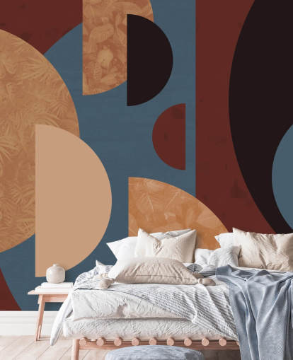 terracotta, oranje en blauwe vormen behang terracotta, oranje en blauwe vormen behang