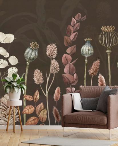 bruin, oranje botanisch behang van Sir Edward bruin, oranje botanisch behang van Sir Edward