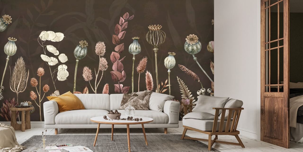 Brown Autumn Flowers Wallpaper | Wallsauce US