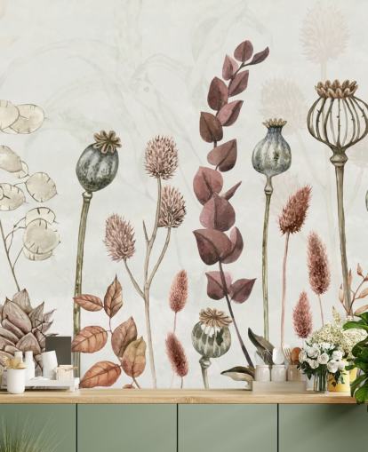 verbrande oranje, bruine en romige bloemen behang verbrande oranje, bruine en romige bloemen behang