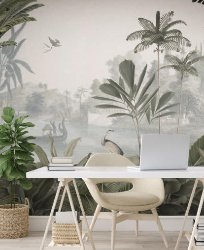 Sir Edwardin lehtivihreä viidakko leopardien taustakuvamaalaus nimeltä Green Leopard Landscape makuuhuoneisiin ja käytäviin Sir Edwardin lehtivihreä viidakko leopardien taustakuvamaalaus nimeltä Green Leopard Landscape makuuhuoneisiin ja käytäviin