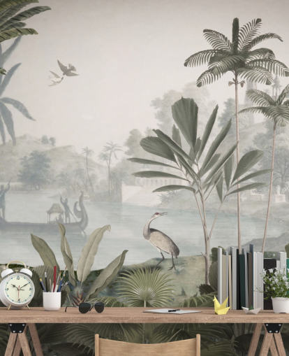 grüner Dschungel mit Leoparden, Wandbild Green Leopard Landscape von Sir Edward für Schlafzimmer und Flure grüner Dschungel mit Leoparden, Wandbild Green Leopard Landscape von Sir Edward für Schlafzimmer und Flure