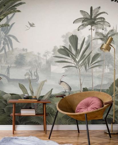 leafy green jungle with leopards wallpaper mural called Green Leopard Landscape by Sir Edward for bedrooms and hallways leafy green jungle with leopards wallpaper mural called Green Leopard Landscape by Sir Edward for bedrooms and hallways