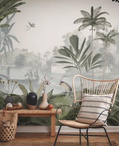 bladgrøn jungle med leoparder tapetmaleri kaldet Green Leopard Landscape af Sir Edward til soveværelser og gange bladgrøn jungle med leoparder tapetmaleri kaldet Green Leopard Landscape af Sir Edward til soveværelser og gange