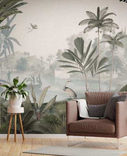 grüner Dschungel mit Leoparden, Wandbild Green Leopard Landscape von Sir Edward für Schlafzimmer und Flure grüner Dschungel mit Leoparden, Wandbild Green Leopard Landscape von Sir Edward für Schlafzimmer und Flure