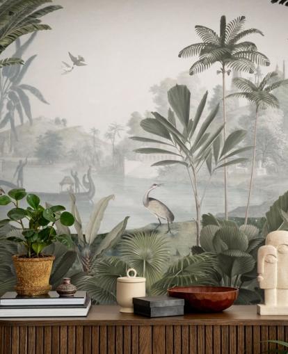 leafy green jungle with leopards wallpaper mural called Green Leopard Landscape by Sir Edward for bedrooms and hallways leafy green jungle with leopards wallpaper mural called Green Leopard Landscape by Sir Edward for bedrooms and hallways