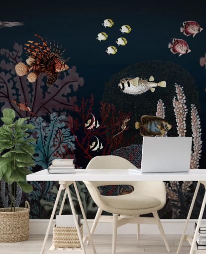 very dark coral reef and fish vintage illustration wallpaper very dark coral reef and fish vintage illustration wallpaper