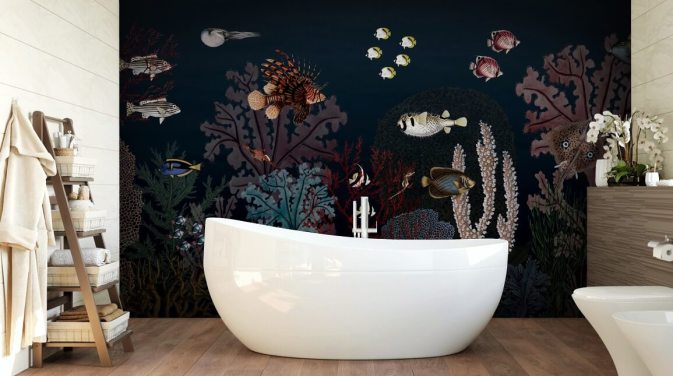 meget mørke koralrev og fisk vintage illustration tapet
