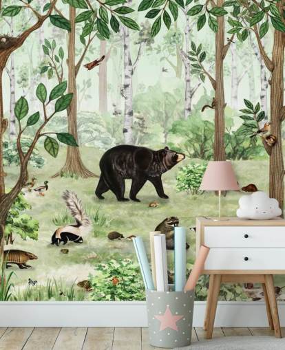 woodland animals in a forest wallpaper woodland animals in a forest wallpaper