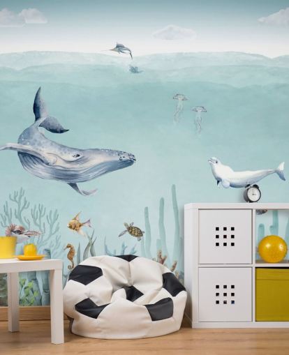 walvis, vissen en oceaan (behang) walvis, vissen en oceaan (behang)