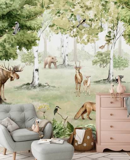 woodland animals in a forest wallpaper woodland animals in a forest wallpaper