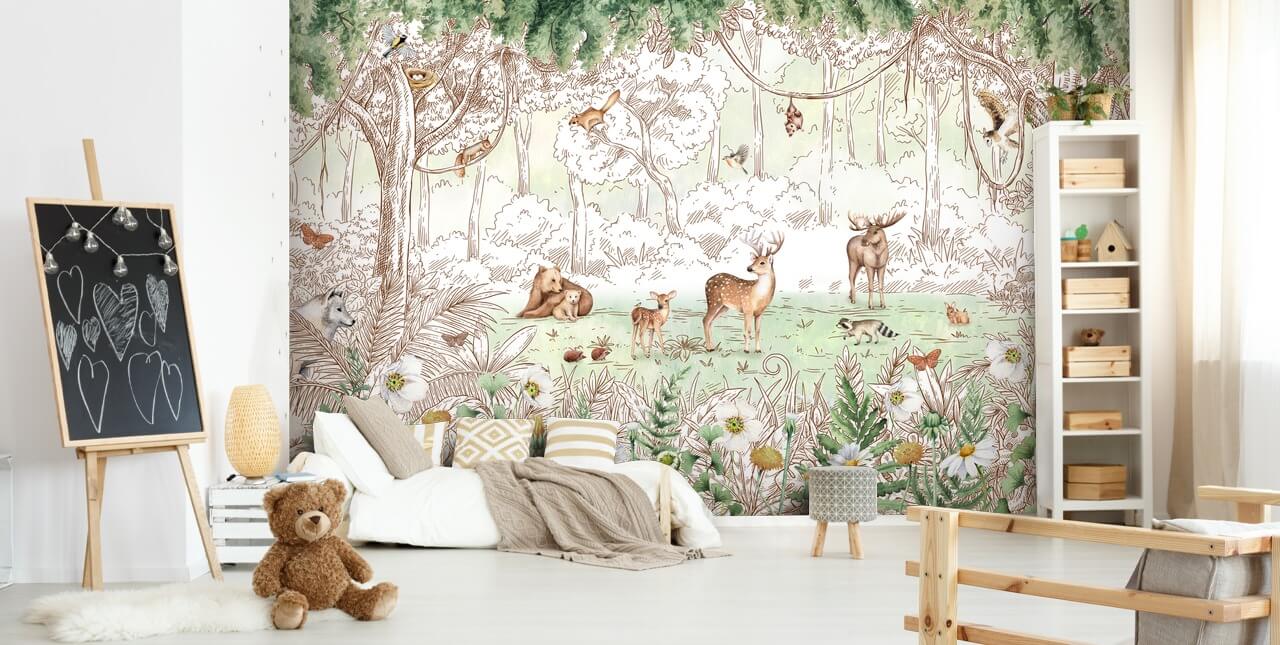 animais fofos no papel de parede da floresta animais fofos no papel de parede da floresta