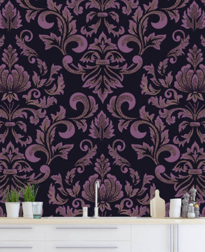 carta da parati damascata viola e nera carta da parati damascata viola e nera