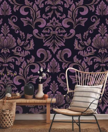 lilla og svart damask tapet lilla og svart damask tapet