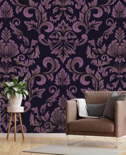 papel pintado damasco morado y negro papel pintado damasco morado y negro