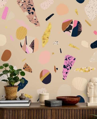 farverig pink, brun terrazzo tapet farverig pink, brun terrazzo tapet