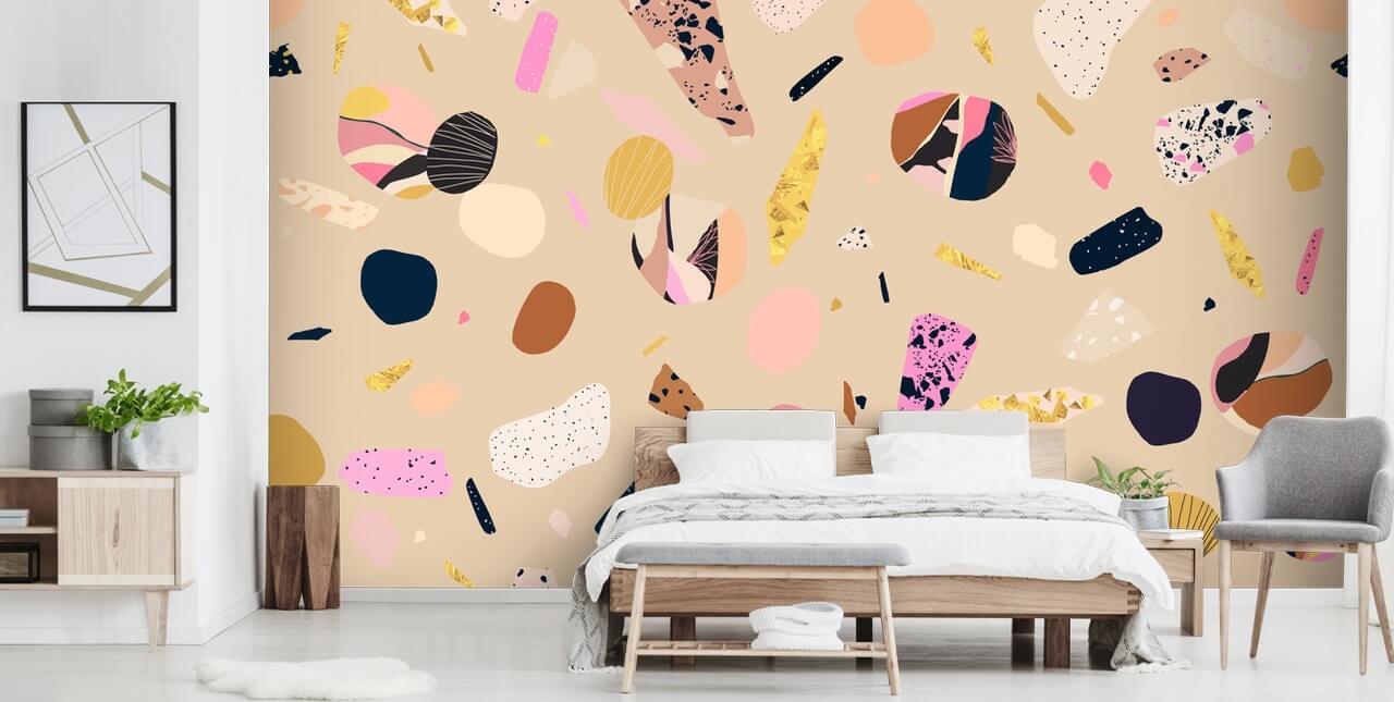 colourful pink, brown terrazzo wallpaper