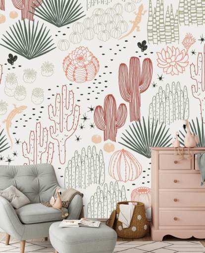 green, white and terracotta cactus doodles wallpaper green, white and terracotta cactus doodles wallpaper