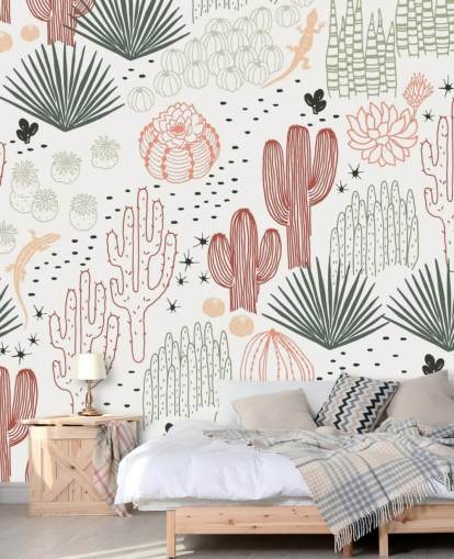 vihreä, valkoinen ja terrakotta kaktus doodles tapetti vihreä, valkoinen ja terrakotta kaktus doodles tapetti