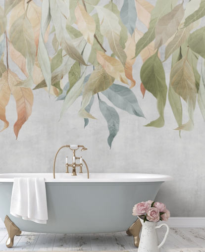 grøn og gylden brun hængende blade tapet grøn og gylden brun hængende blade tapet