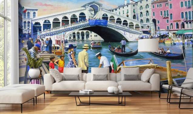 venice bridge and gondolas wallpaper