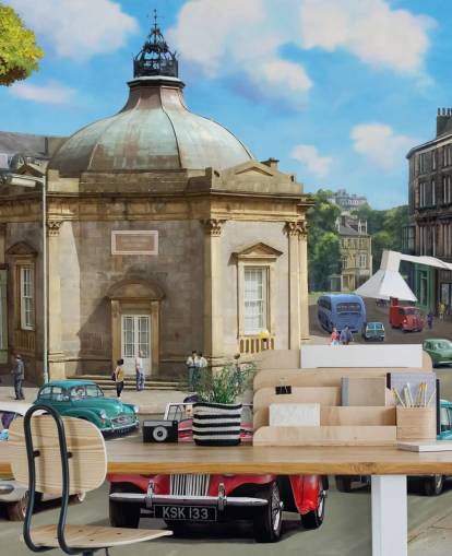 pessoas vestidas retrô na cidade velha no papel de parede passado pessoas vestidas retrô na cidade velha no papel de parede passado